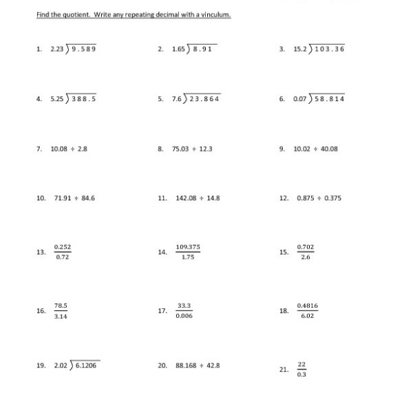 31 Dividing Decimals Worksheet 7th Grade Worksheet Dividing Decimals 