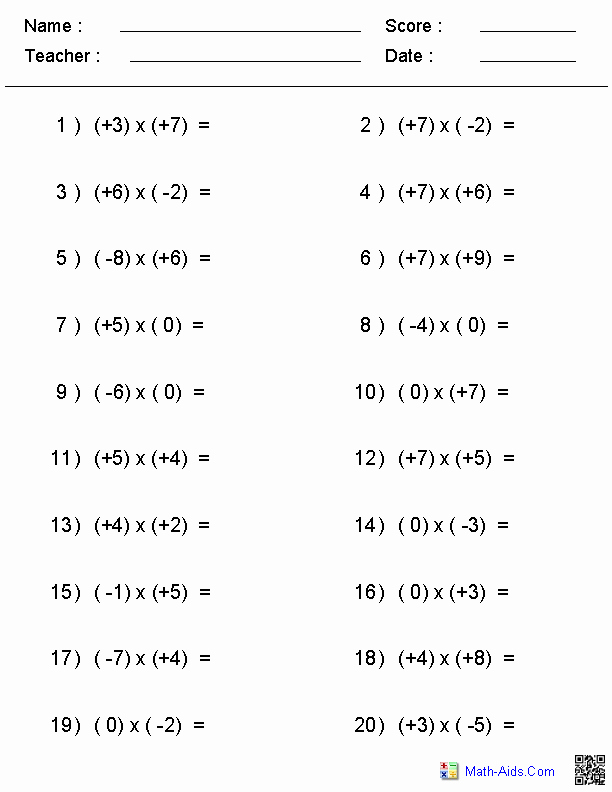 49 Multiplying Negative Numbers Worksheet Chessmuseum Template Library