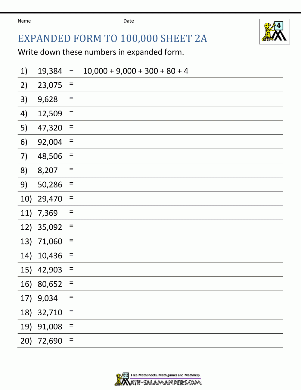 4th Grade Math Worksheets Reading Writing And Rounding BIG Numbers
