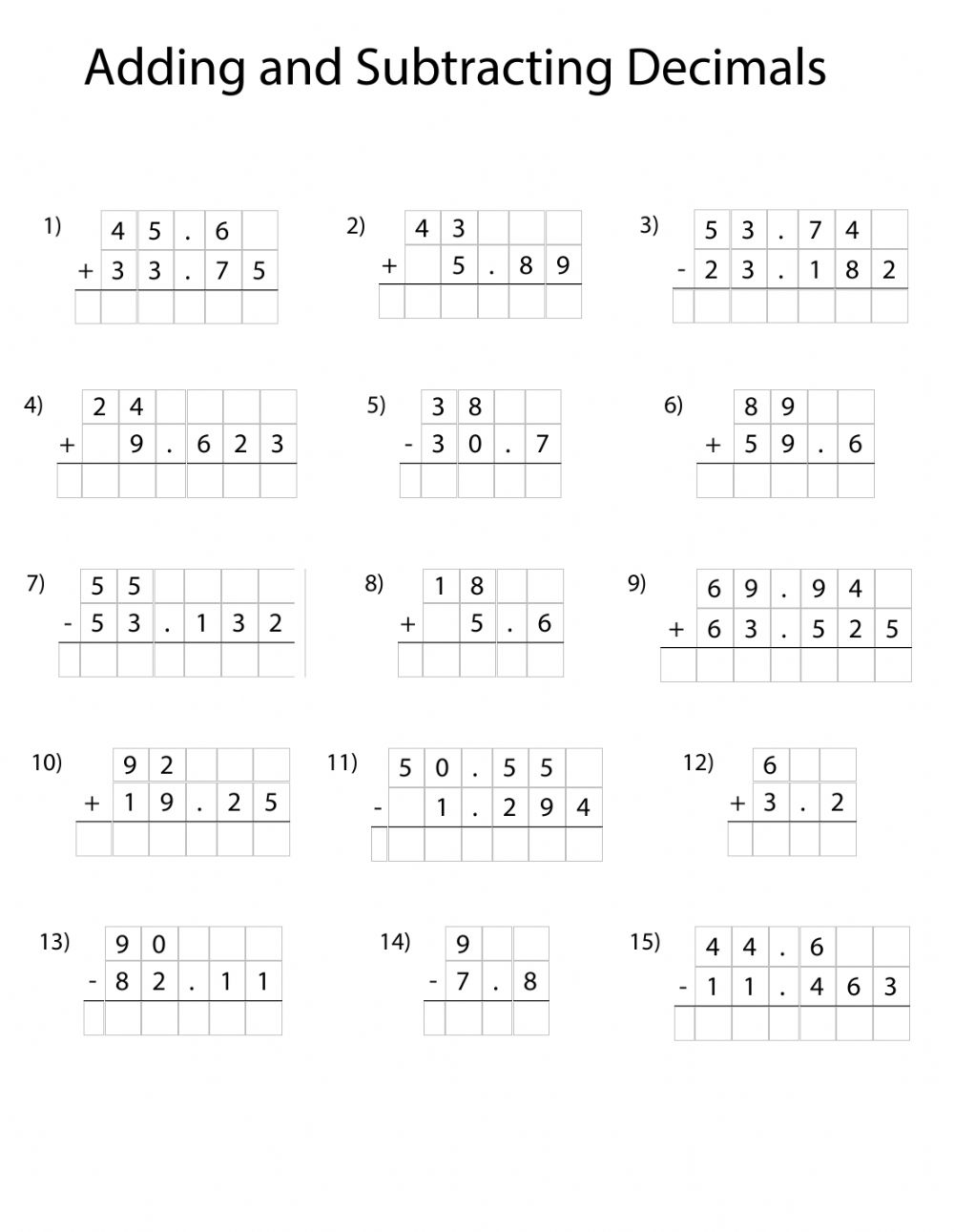 5th Grade Math Practice Subtracing Decimals Adding And Subtracting