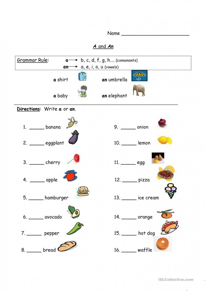  A And An Worksheets 99Worksheets