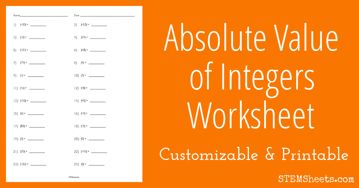 Absolute Value Of Integers Worksheet STEM Sheets