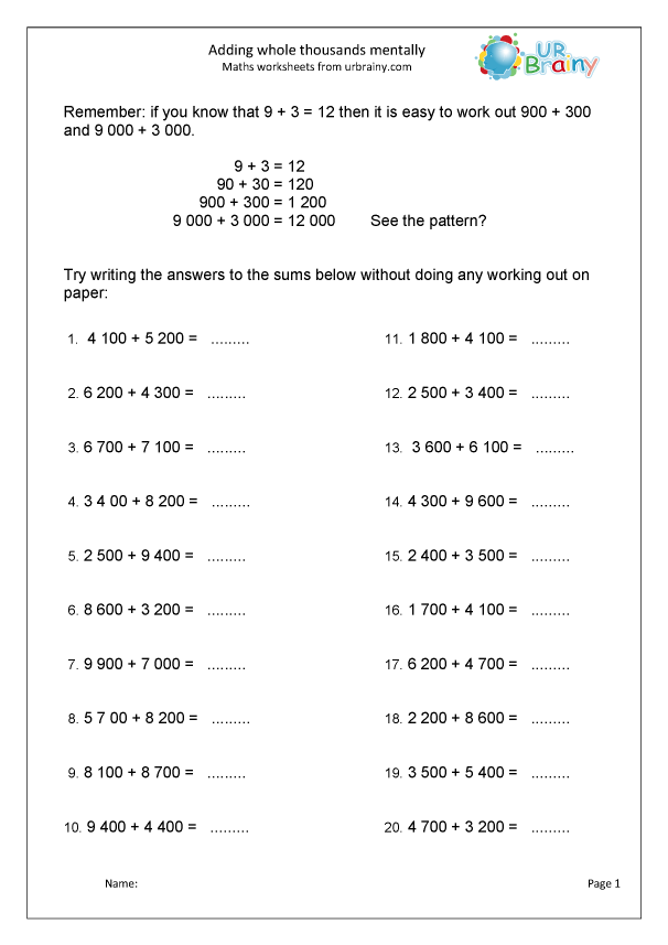 Adding 4 digit Numbers Mentally Addition In Year 5 age 9 10 By