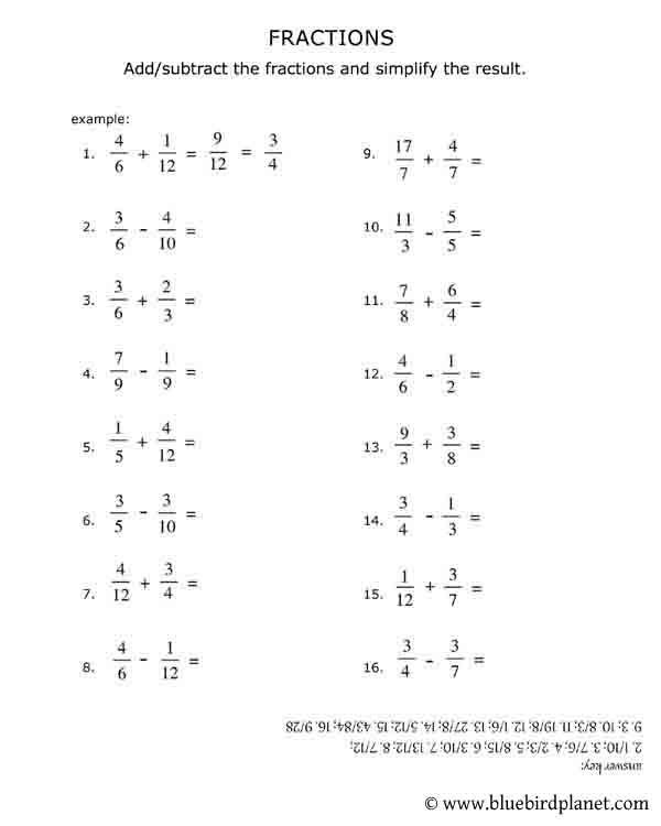 Adding And Subtracting Fractions Worksheets 7th Grade Worksheets Master