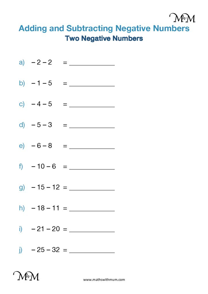 Adding And Subtracting Positive And Negative Numbers Worksheet Pdf