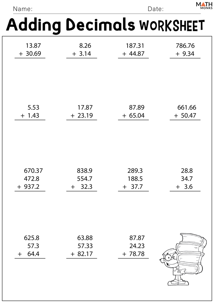 Adding Decimals Worksheets Math Monks