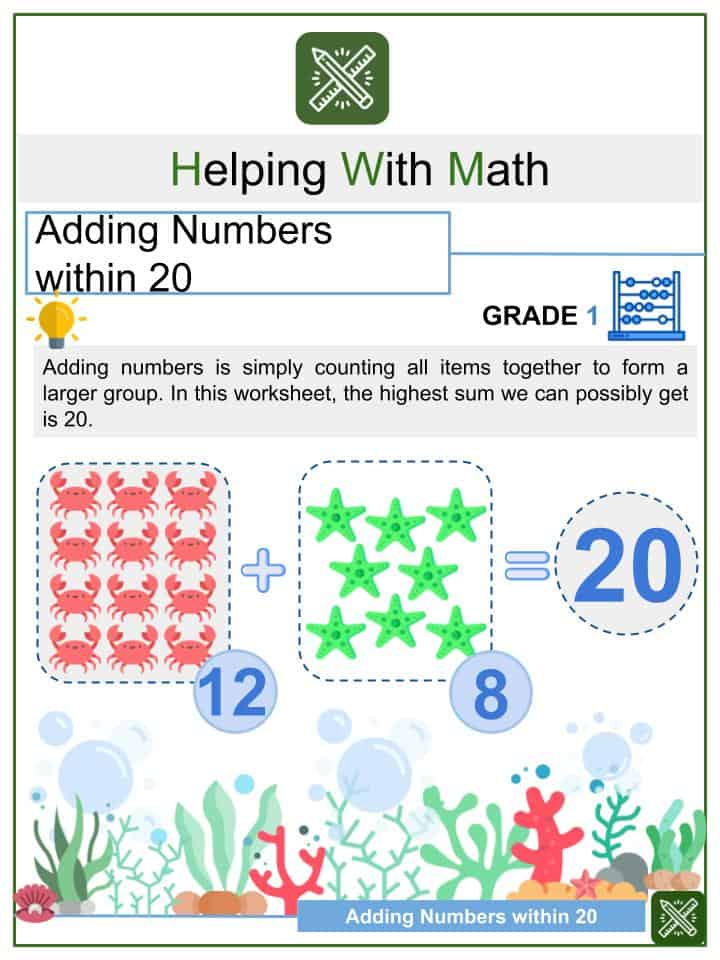 Adding Numbers Within 20 1st Grade Math Worksheets Answer Key