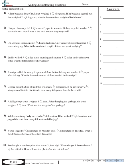 Adding With Unlike Denominators Word Problem Worksheets 99Worksheets