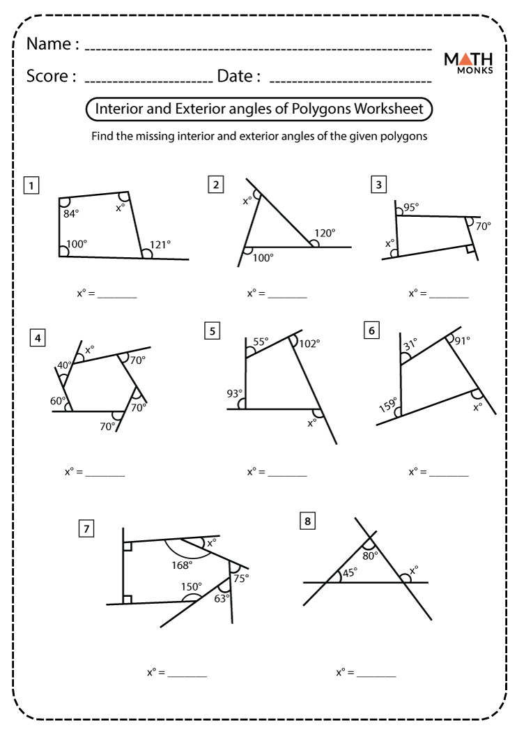 Angles In Polygons Worksheets Math Monks