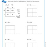 Box Method Multiplication 2 digit Numbers Worksheets PDF Partial