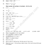 CBSE Class 5 Mental Maths Decimals Worksheet