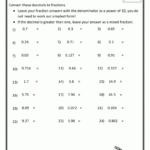 Changing Fractions To Decimals Worksheets 5th Grade Fractions To