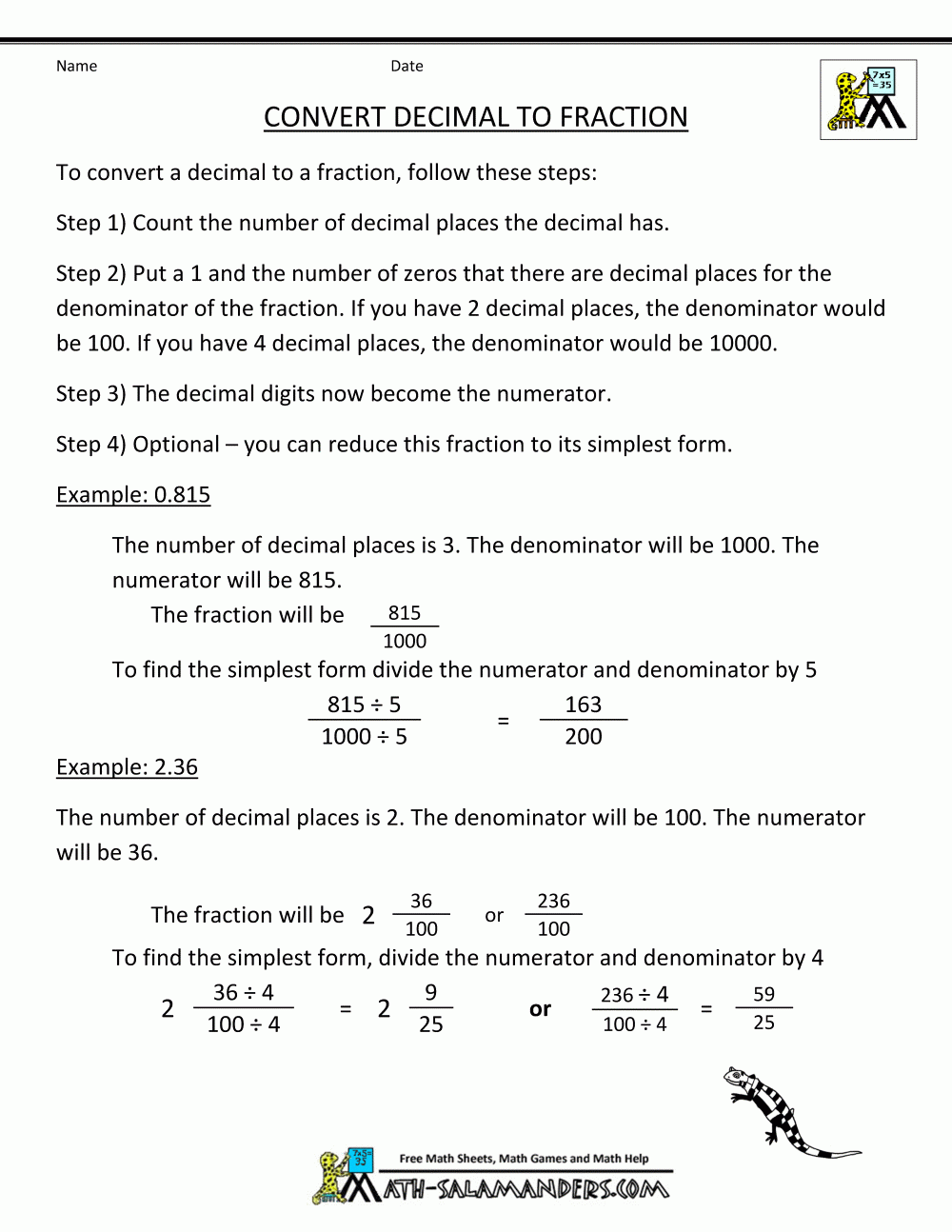 Convert Decimal To Fraction