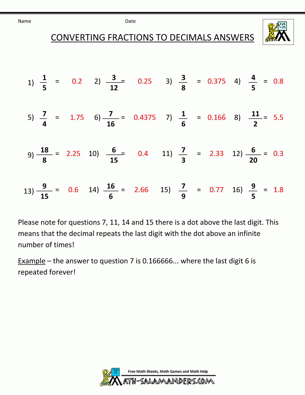 Convert Fractions To Decimal