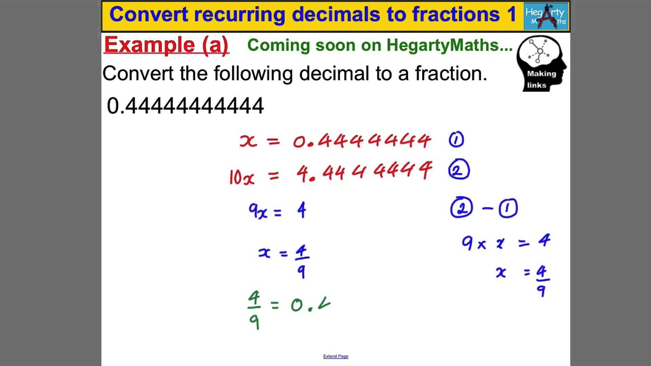 Convert Recurring Decimals To Fractions 1 YouTube