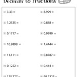 Converting Fractions To From Decimals Worksheets Math Monks