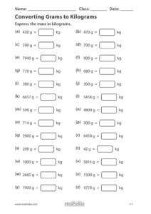 Converting Grams To Kilograms Mathematics Worksheets Measurement ...