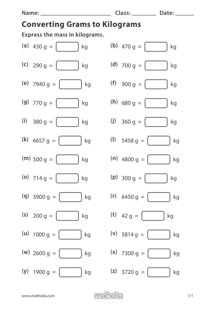 Converting Grams To Kilograms Mathematics Worksheets Measurement 