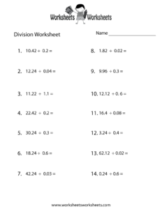 Decimal Division Worksheet Worksheets Worksheets - Decimalworksheets.net