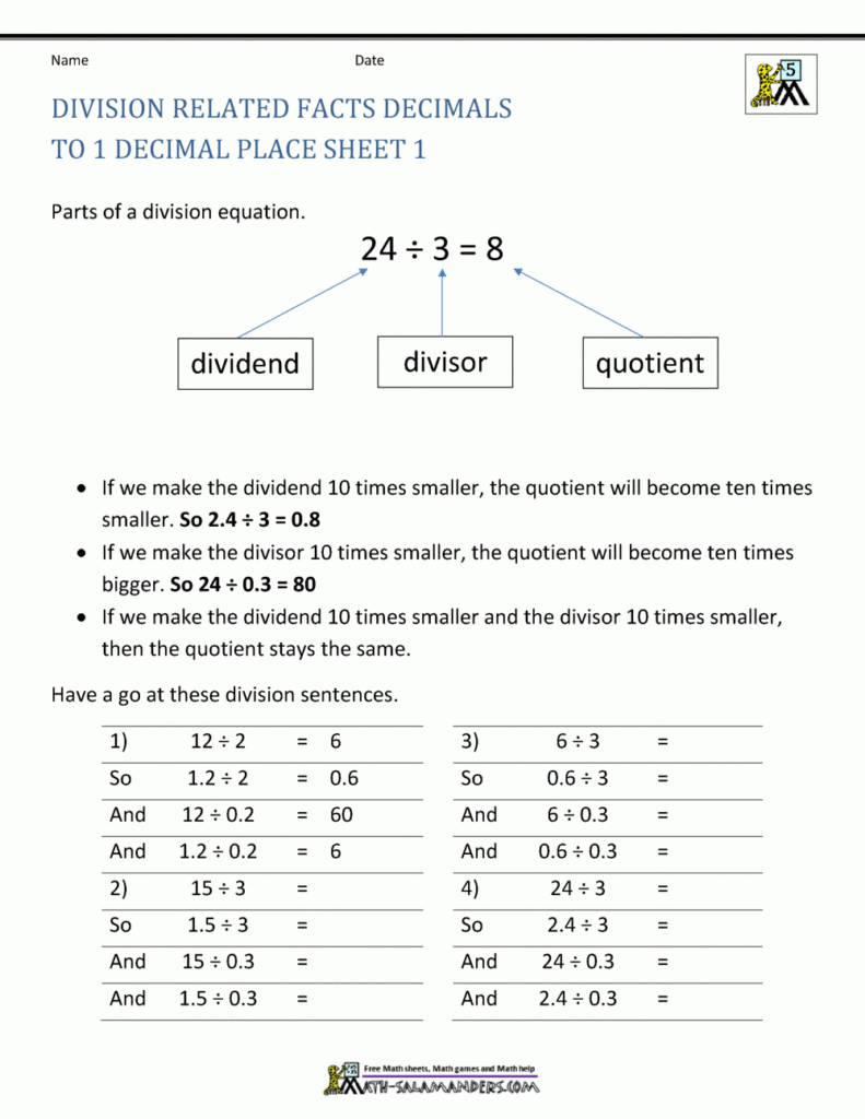 Decimal Division Worksheets Db excel