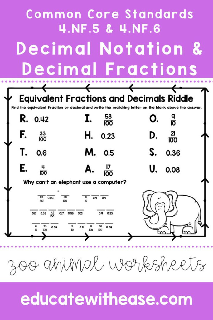 Decimal Notation Decimal Fractions 4 NF 5 4 NF 6 Riddle Worksheets 