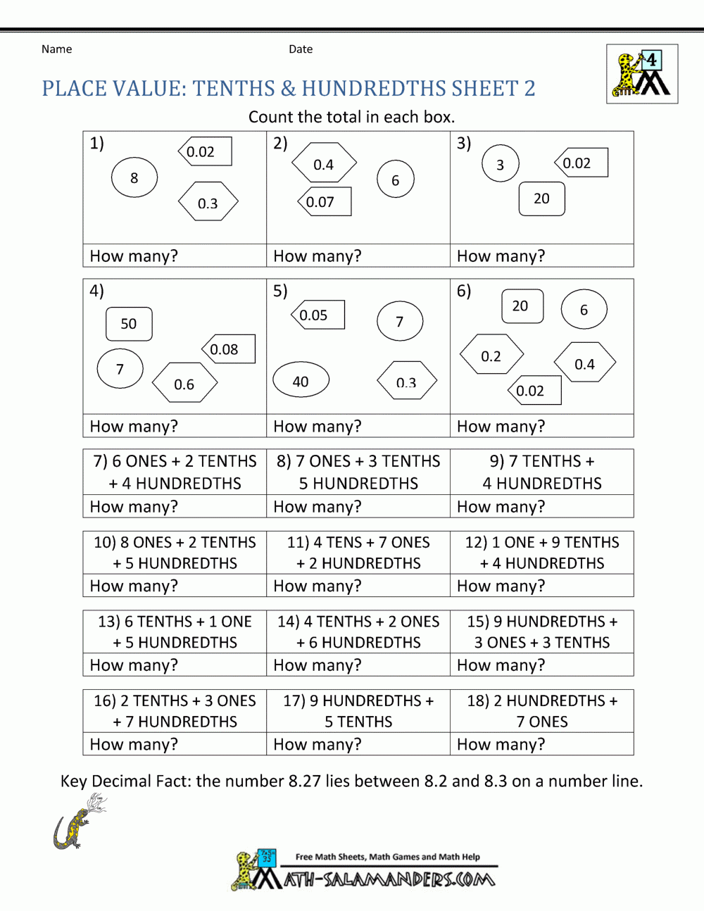 Decimal Place Value Worksheets 4th Grade