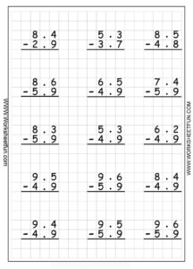 decimal addition and subtraction worksheets grade 5 with answers