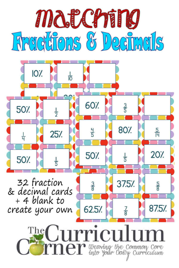 Decimals Fractions Matching Cards The Curriculum Corner 4 5 6