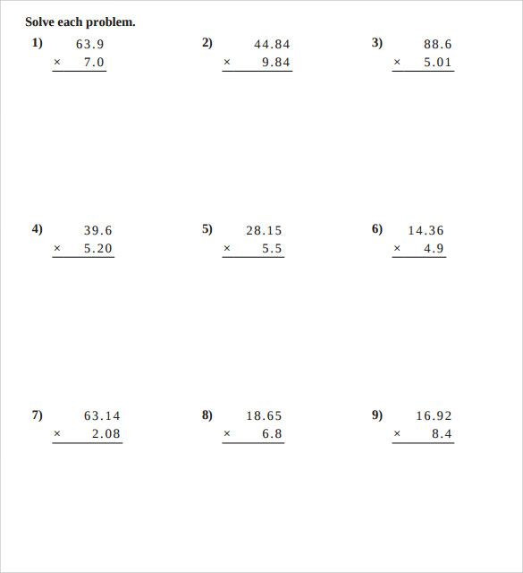 Decimals Multiplication Worksheets Multiplying 3 Digit Whole Numbers 