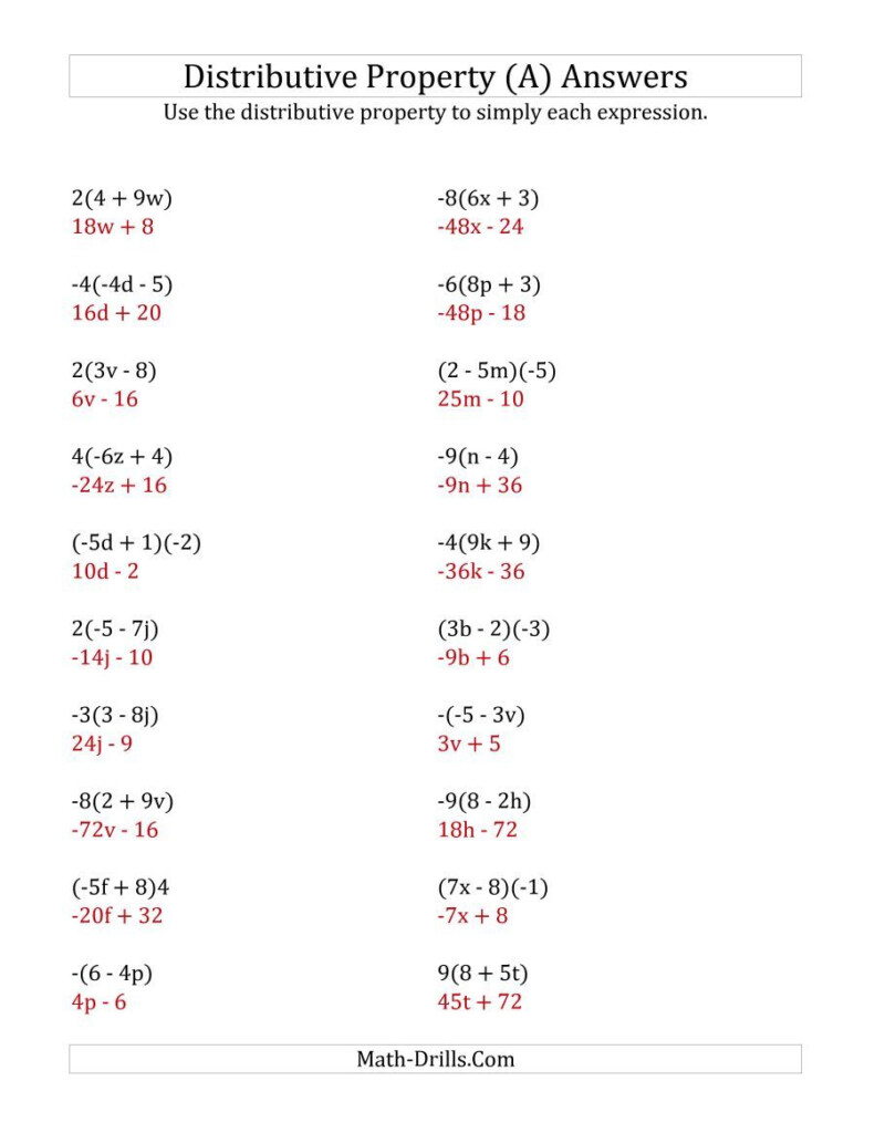 Distributive Property Of Multiplication Over Addition Worksheets 