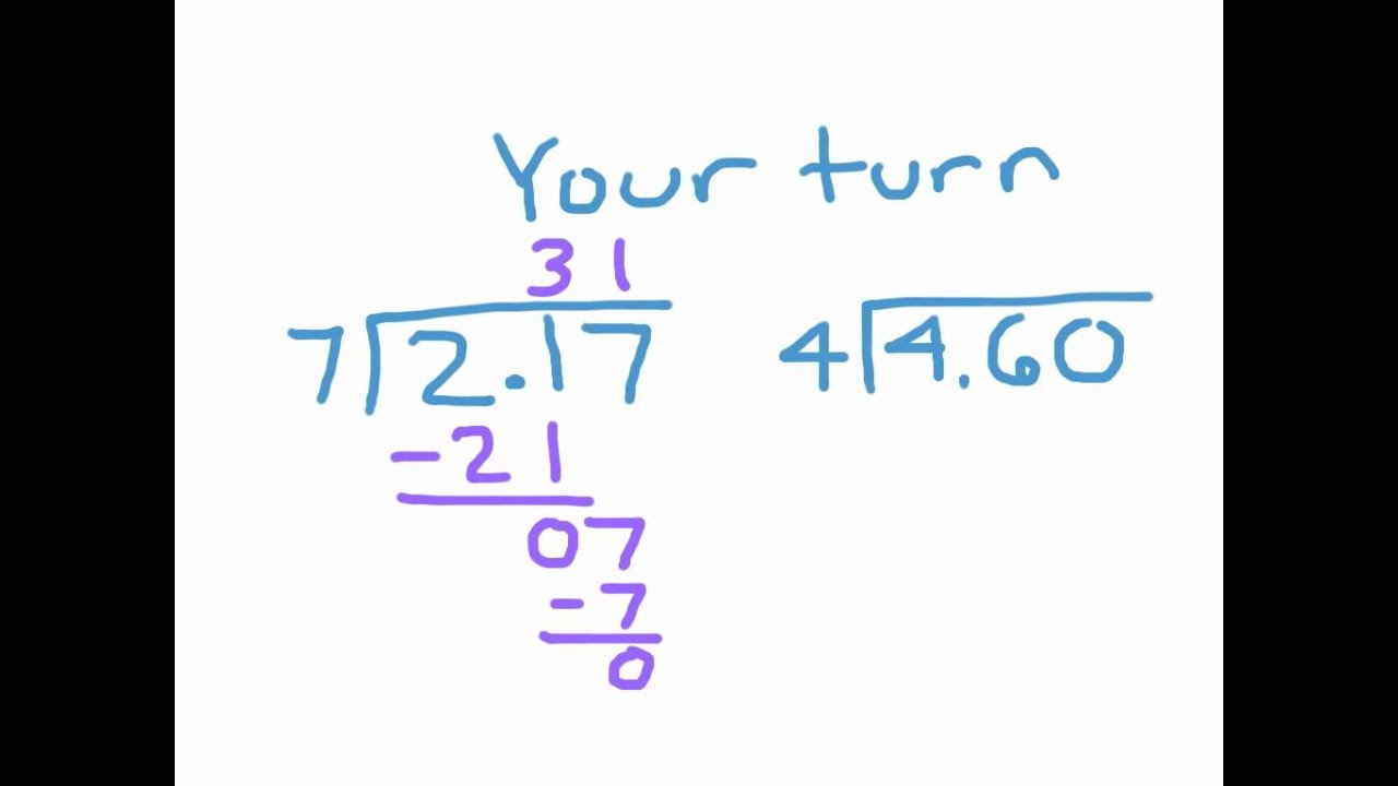 Dividing Decimals By A Whole Number YouTube