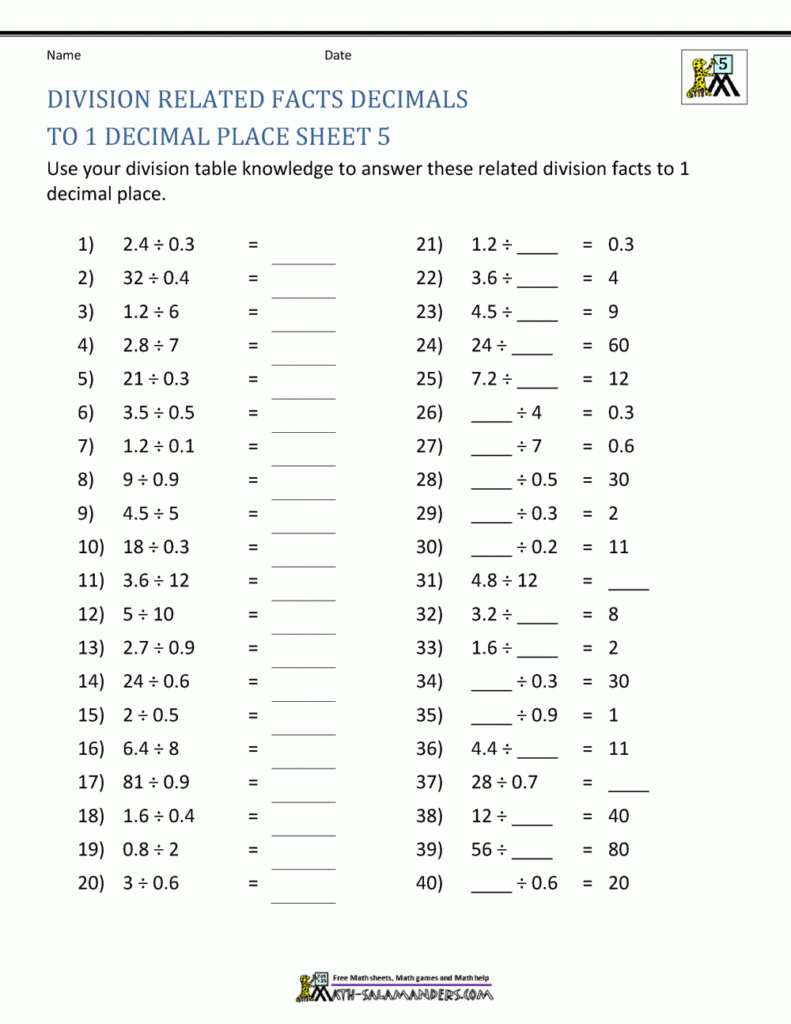 Dividing Decimals By Multiples Of 10 Worksheets Times Tables Worksheets
