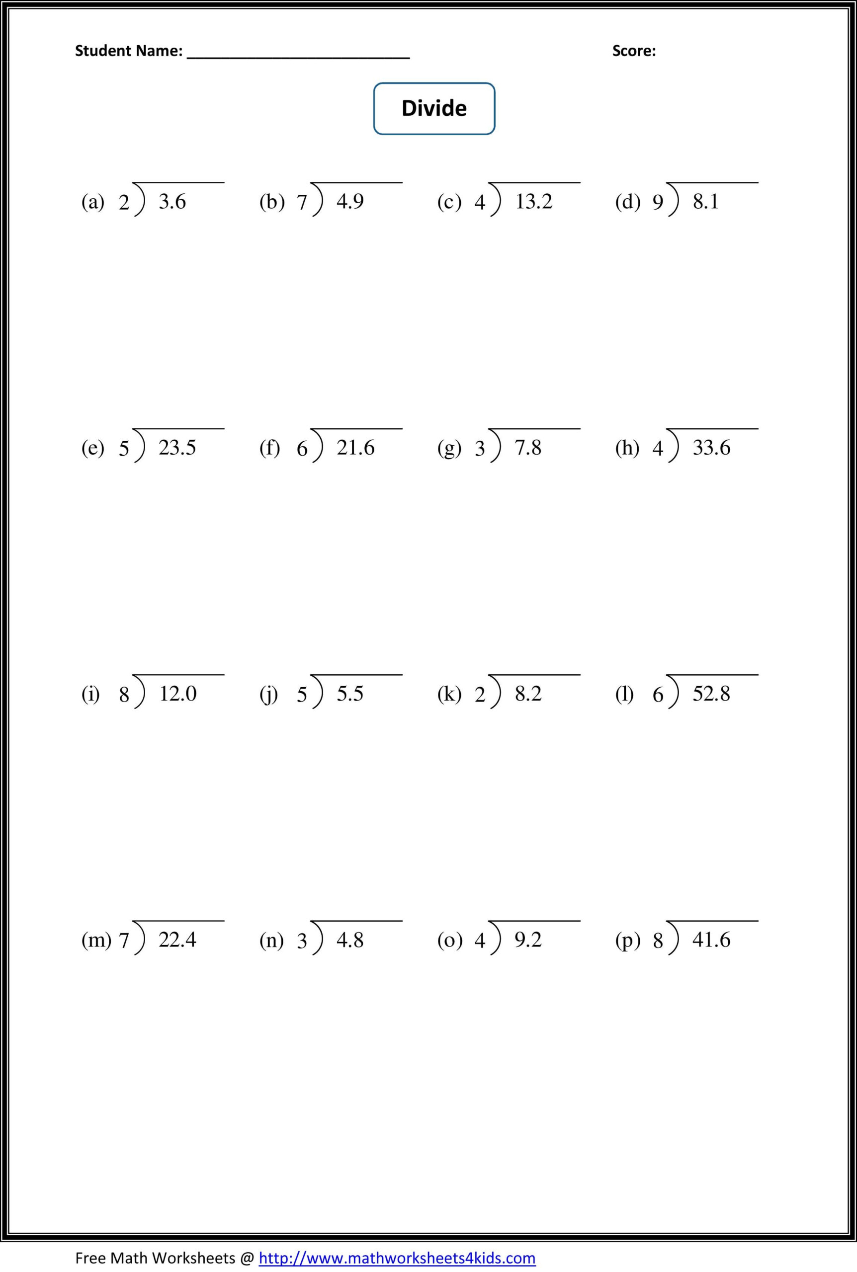 Dividing Decimals Worksheets Dividing Decimals Decimals Worksheets