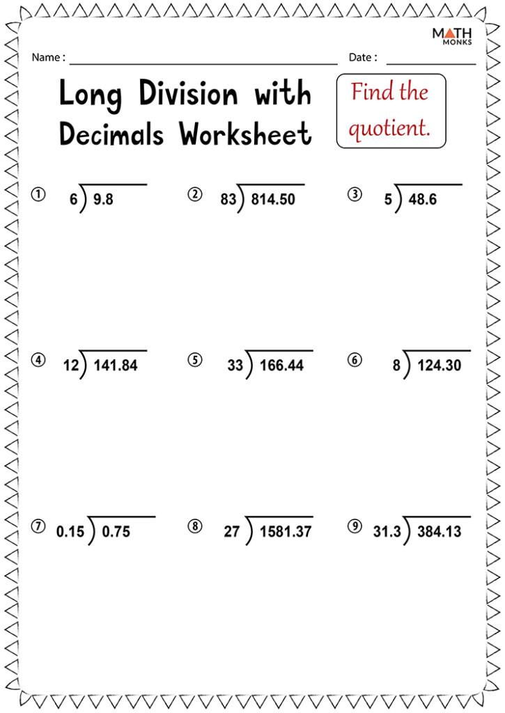 Dividing Decimals Worksheets Math Monks