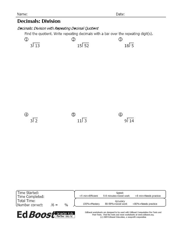 Decimal Division Worksheets 6th Grade Division Worksheets Decimal