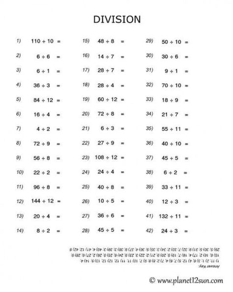 Division With Answer Key Free Printable Pdf Worksheet Mathematics