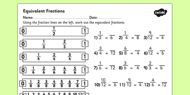 Equivalent Fractions Worksheet Activity Sheet KS2 Year 3 4