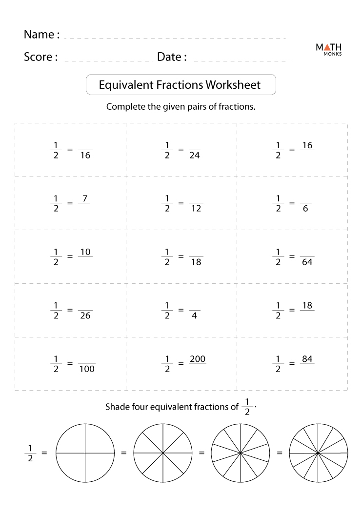 Equivalent Fractions Worksheets Math Monks