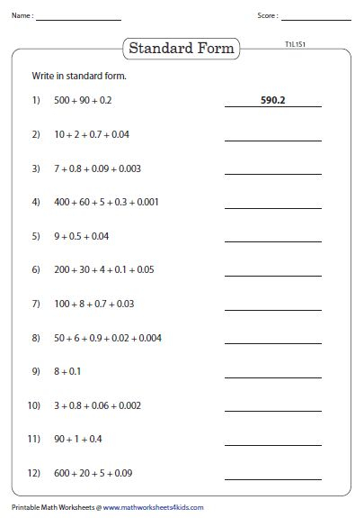 Expanded Form In Decimals Up To Thousandths Place Expanded Form 