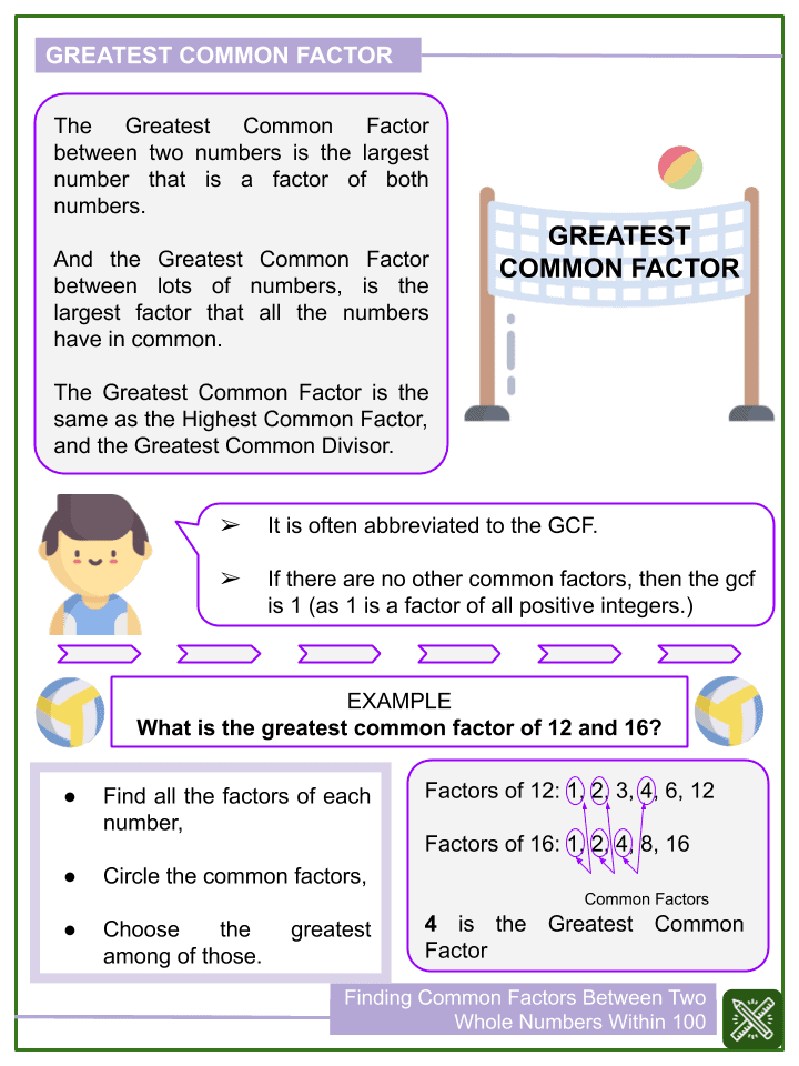 Finding Common Factors Between Two Whole Numbers Within 100