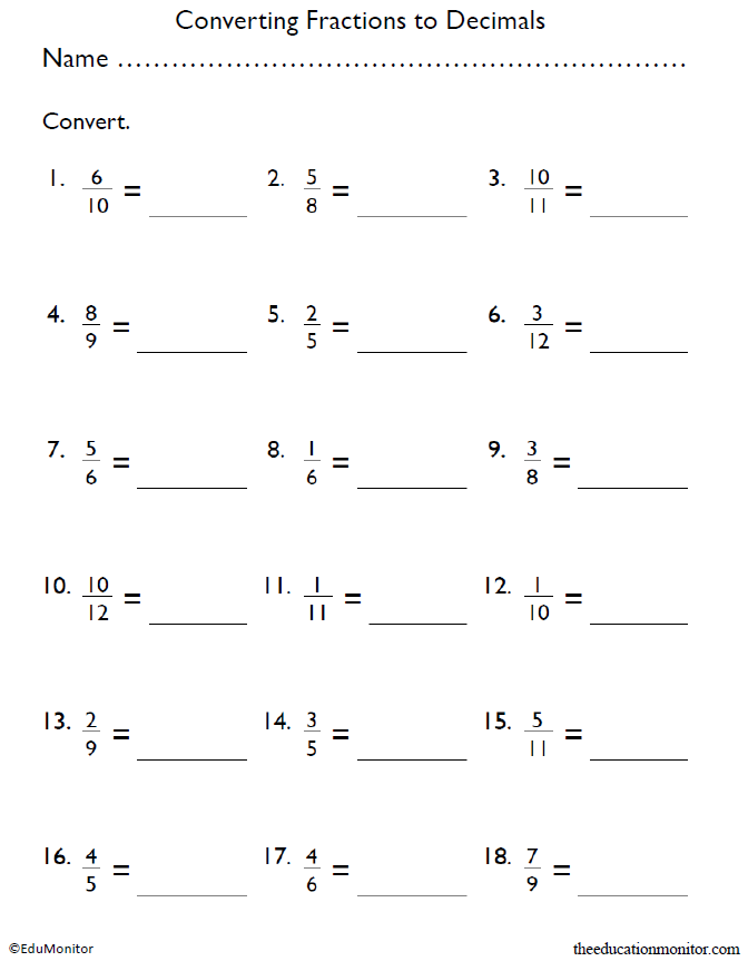 Fractions To Decimals Worksheet For 4th Grade EduMonitor