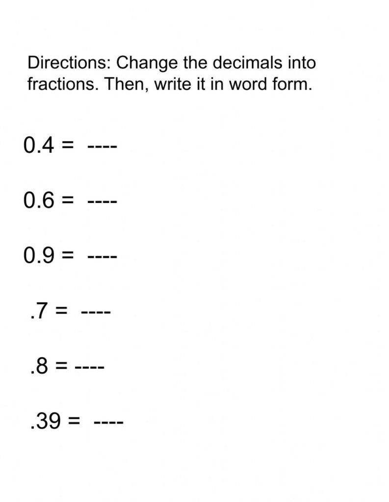 Fractions To Decimals Worksheet WorkSheets For Kids