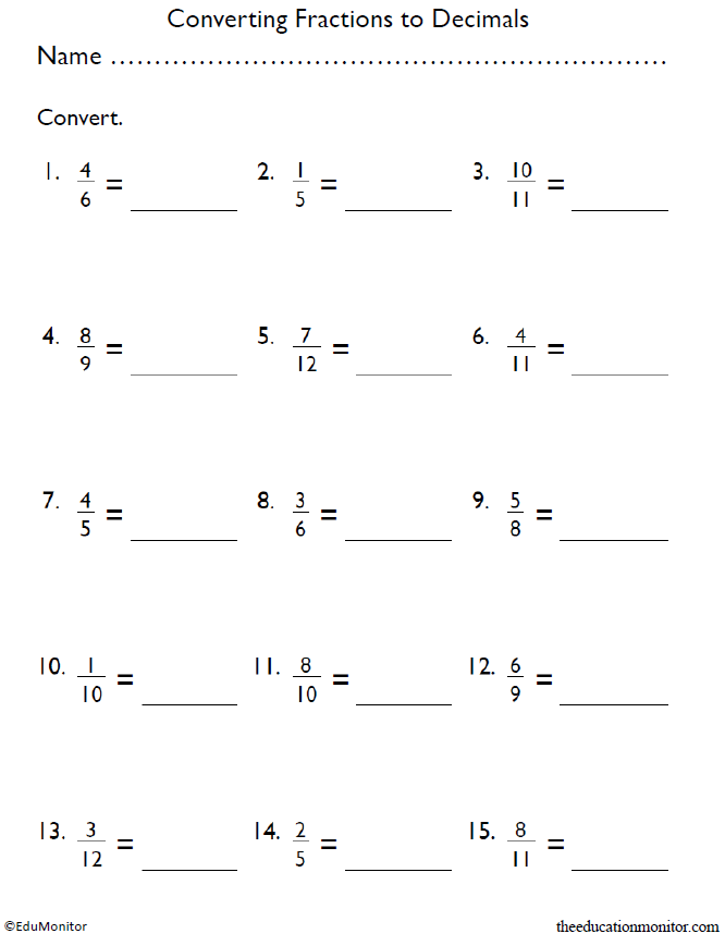 Fractions To Decimals Worksheets Pdf Edumonitor Worksheet On Fraction 