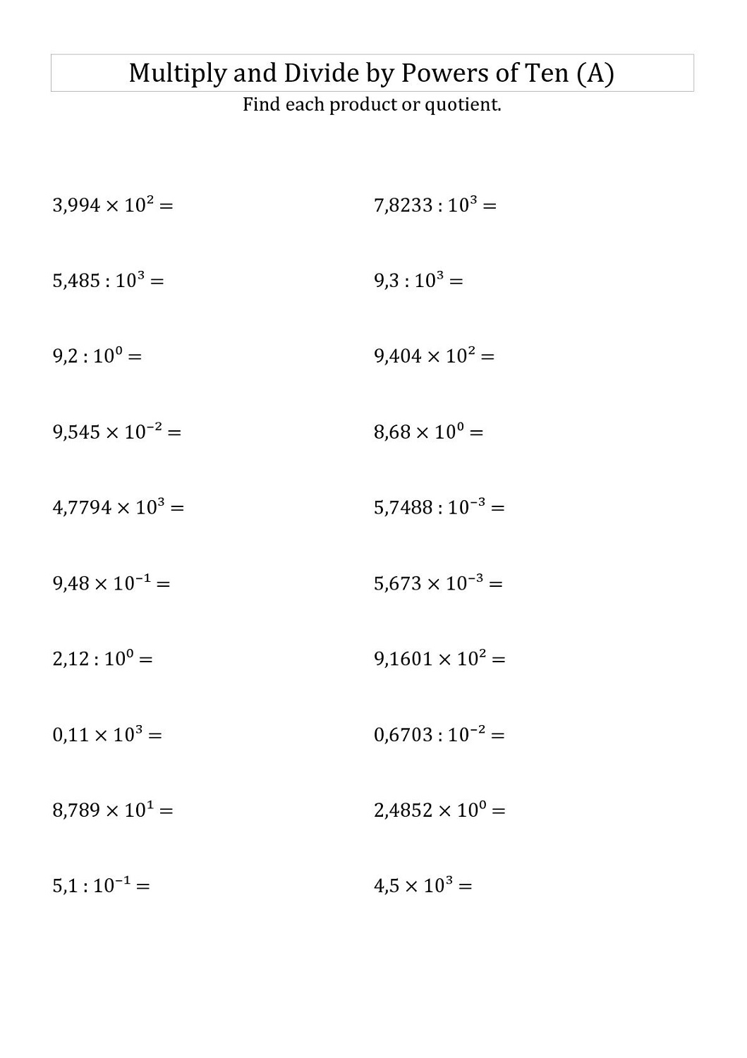 Free 5th Grade Math Worksheets Activity Shelter