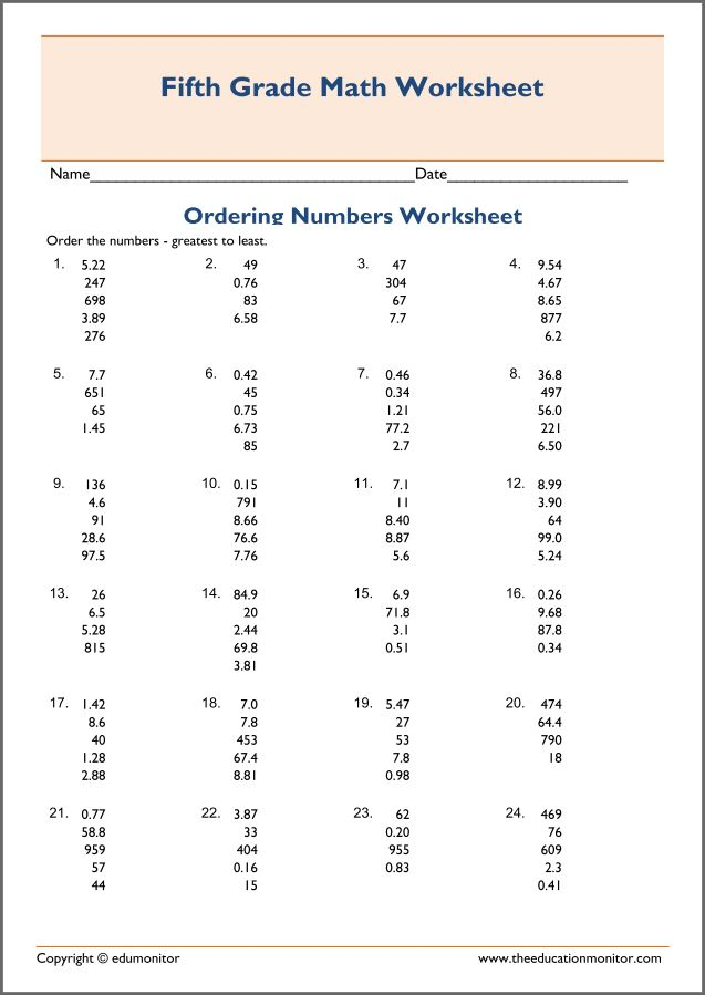 Free 5th Grade Ordering Decimals Worksheets EduMonitor