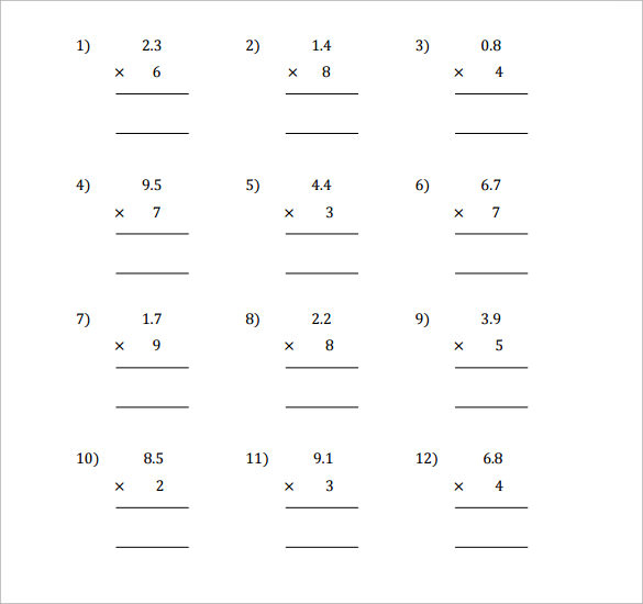 FREE 8 Sample Multiplying Decimals Vertical Worksheet Templates In PDF