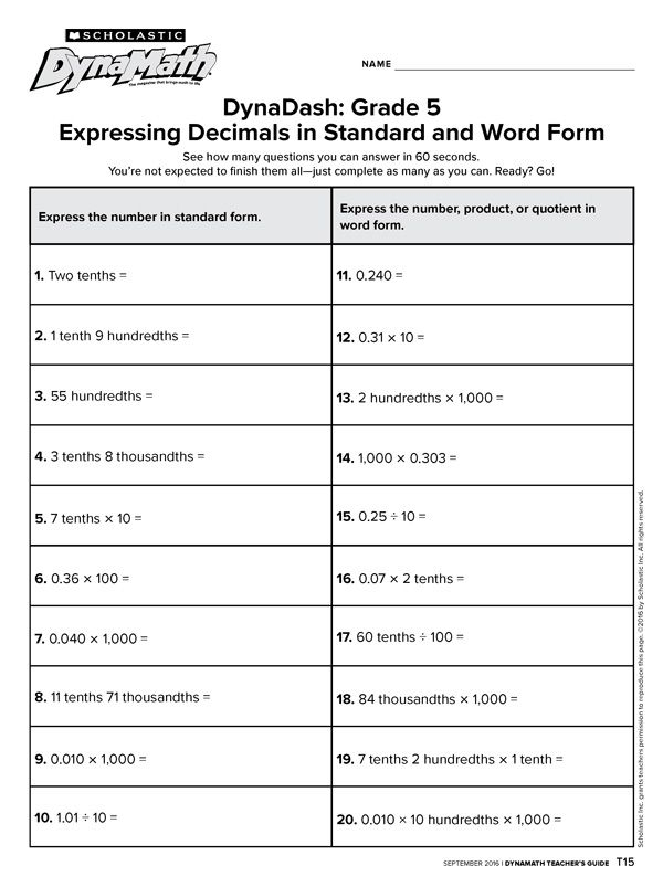 FREE Decimal Activity For Grade 5 From DynaMath lessonplanning 