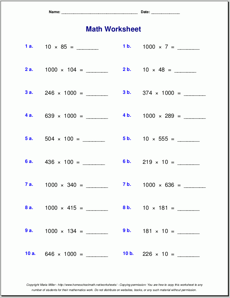 Grade 5 Multiplication Worksheets