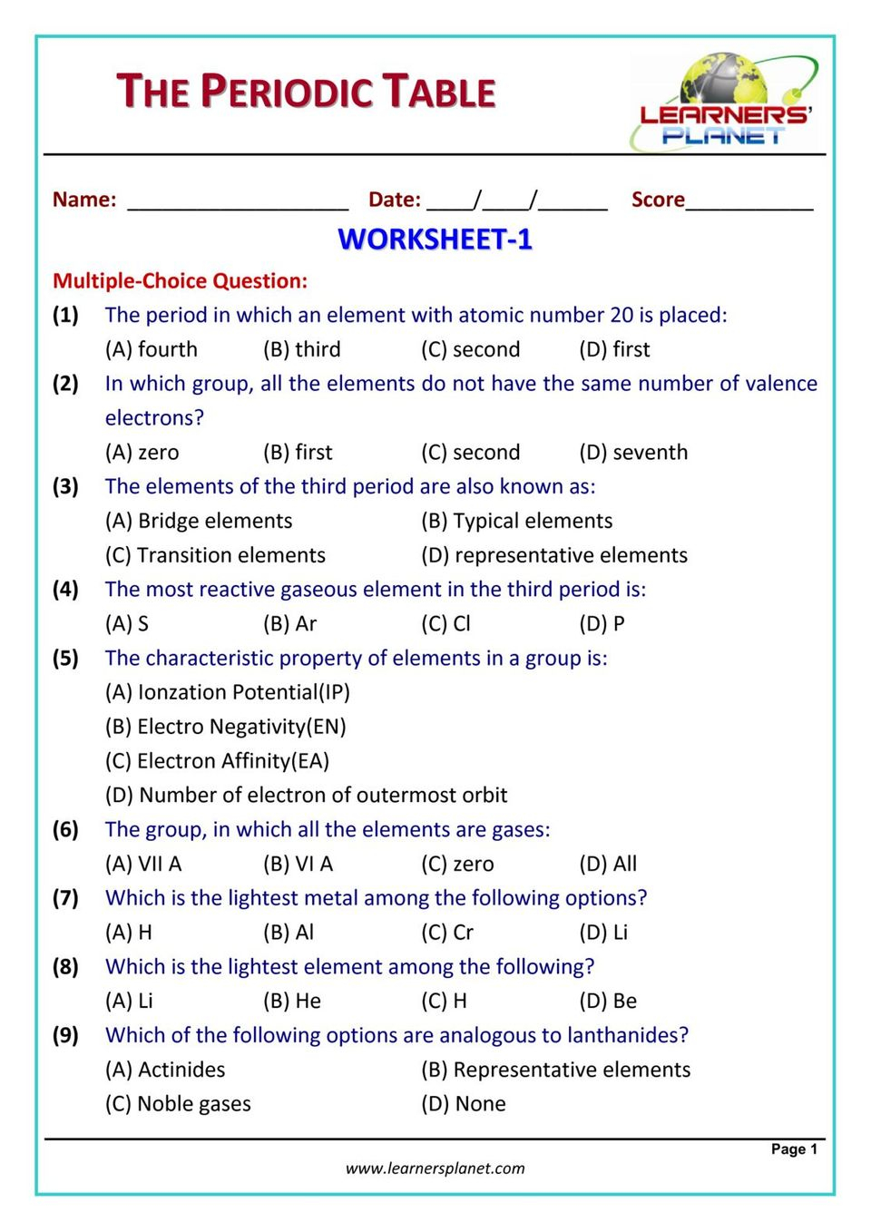 Grade 9 Science Olympiad Periodic Table Magazine