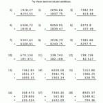 Math Worksheets For Fifth Grade Adding Decimals Mathematics